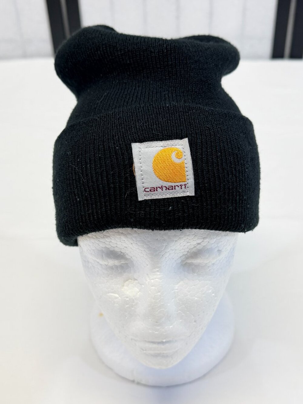 Carhartt Youth Black Rib Knit Pull On Beanie Hat Wide Cuff Toboggan Cap